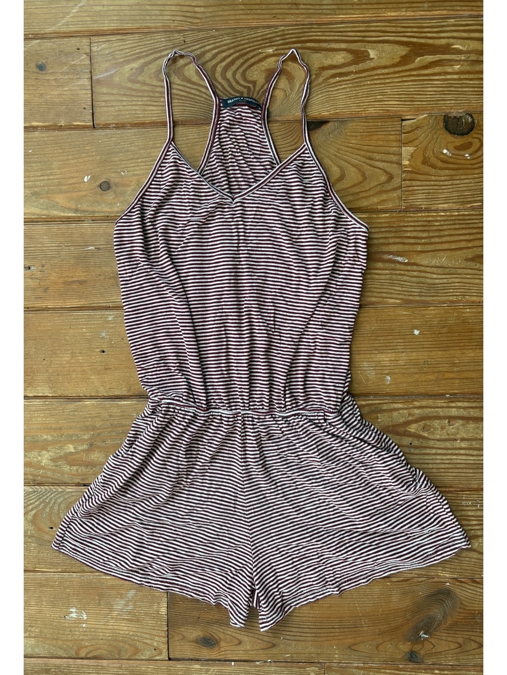 Brandy Melville Burgundy White Striped Racerback Romper One Size